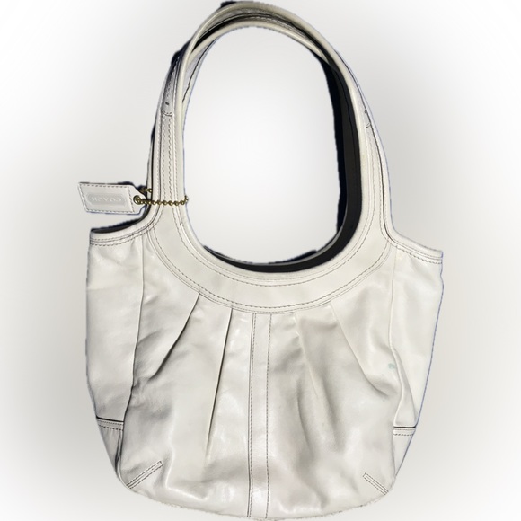 Coach Ergo Pleated Leather Tattersall Lining Hobo Shoulder Handbag Ivory White - Picture 2 of 12